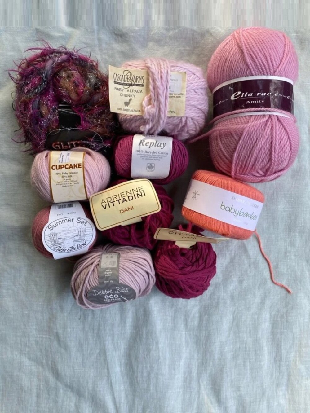 Lot of 10 pink yarn skeins alpaca wool silk bamboo cotton